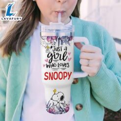 Just A Girl Snoopy Flower Custom Name Tumbler With Handle