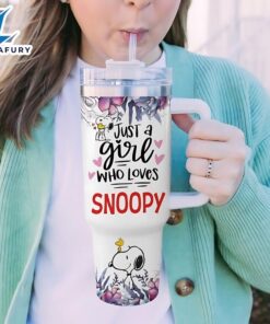 Just A Girl Snoopy Flower Custom Name Tumbler With Handle