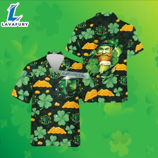 Leprechaun Beer Gold Coin Shamrock St Patricks Green Hawaiian Shirts 2025