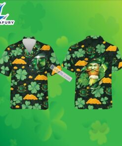 Leprechaun Beer Gold Coin Shamrock St Patricks Green Hawaiian Shirts 2025