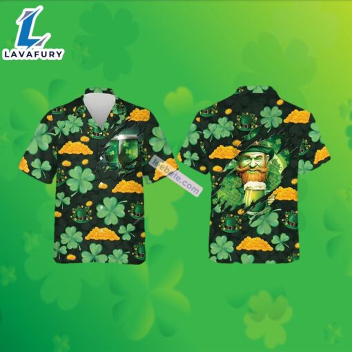 Leprechaun Beer Gold Coin Shamrock St Patricks Green Hawaiian Shirts 2025