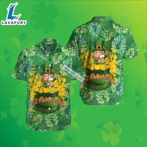 Leprechaun Beer Pot Of Gold Shamrock St Patrick Green Hawaiian Shirts 2025