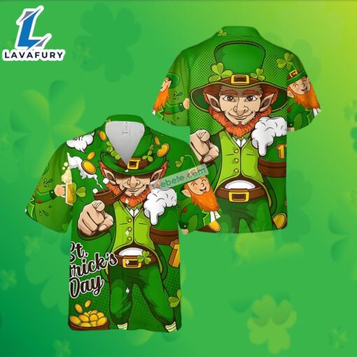 Leprechaun Gold Coin Shamrock St Patrick Green Real Hawaiian Shirts 2025