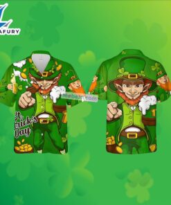 Leprechaun Gold Coin Shamrock St Patrick Green Real Hawaiian Shirts 2025