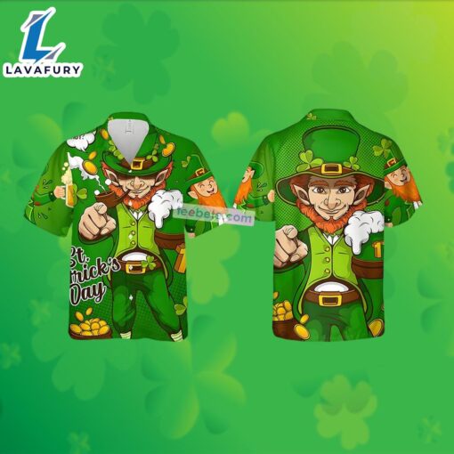 Leprechaun Gold Coin Shamrock St Patrick Green Real Hawaiian Shirts 2025