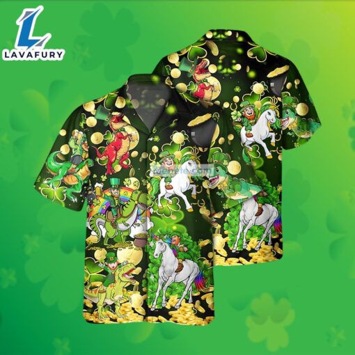 Leprechaun Riding Unicorn St Patrick Green Vintage Hawaiian Shirts 2025