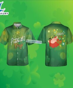 Leprechaun St Patrick Shamrock Green High Vis Hawaiian Shirt 2025