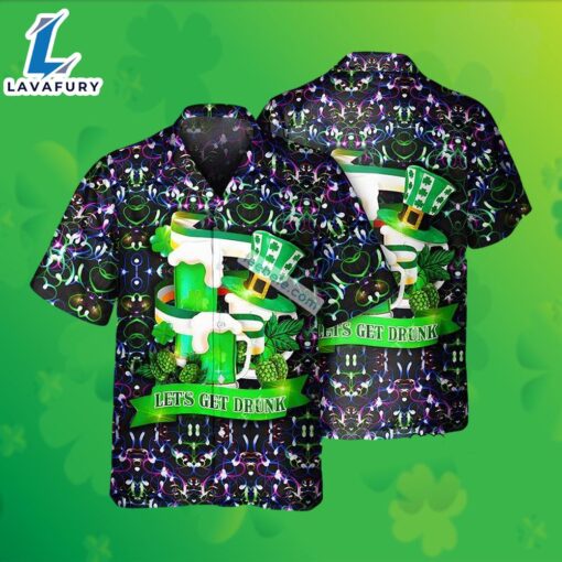 Lets Get Drunk Shamrock St Patrick Black Mens Funny Hawaiian Shirts 2025