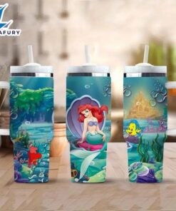 Little Mermaid Design 40oz Tumbler With Lid