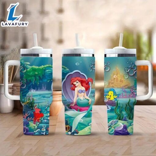 Little Mermaid Design 40oz Tumbler With Lid