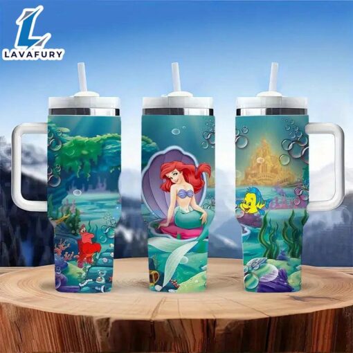 Little Mermaid Design 40oz Tumbler With Lid