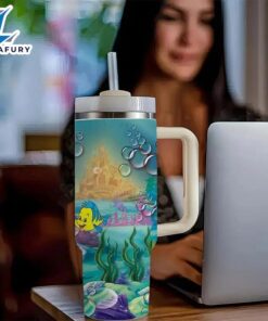 Little Mermaid Design 40oz Tumbler With Lid