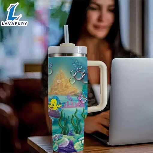 Little Mermaid Design 40oz Tumbler With Lid