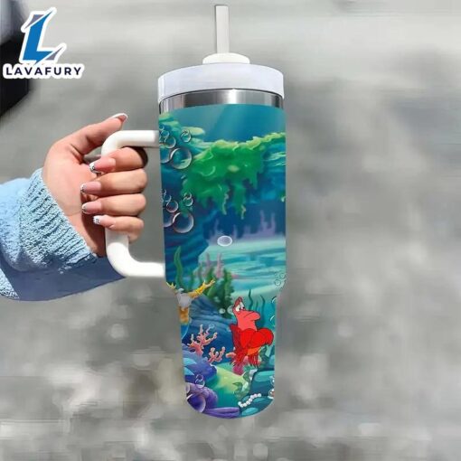 Little Mermaid Design 40oz Tumbler With Lid