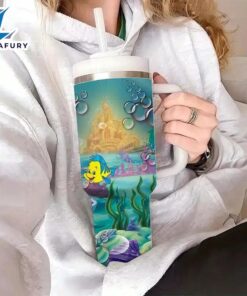 Little Mermaid Design 40oz Tumbler With Lid