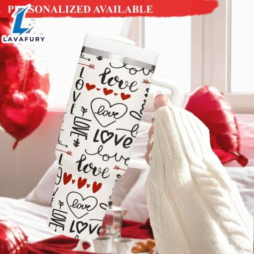 Love You Tumbler 40oz with Handle and Straw Hearts Tumbler Valentine’s Day Tumbler – 40oz Tumbler with Handle