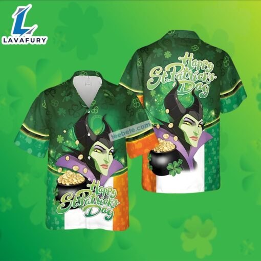 Maleficent Gold Coin Shamrock St Patrick Green Hawaiian Polo Golf Shirts 2025