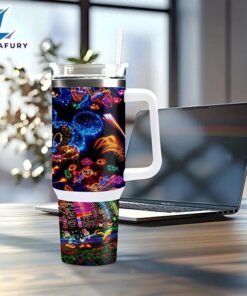 Mickey And Minnie Fireworks Design Printed Insulated Tumbler