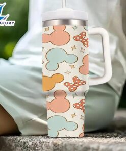 Mickey And Minnie Pattern Insulated 40oz Tumbler With Handle