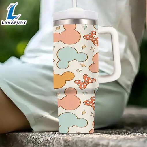 Mickey And Minnie Pattern Insulated 40oz Tumbler With Handle