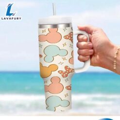 Mickey And Minnie Pattern Insulated 40oz Tumbler With Handle