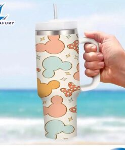 Mickey And Minnie Pattern Insulated 40oz Tumbler With Handle