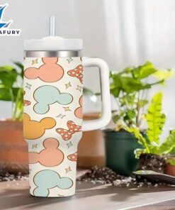 Mickey And Minnie Pattern Insulated 40oz Tumbler With Handle