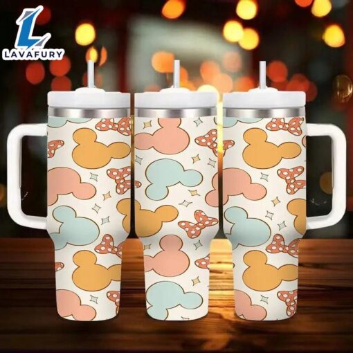 Mickey And Minnie Pattern Insulated 40oz Tumbler With Handle