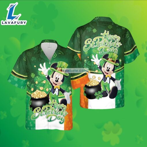 Mickey Mouse Shamrock Pot Of Gold St Patrick Green Printed Hawaiian Shirts 2025