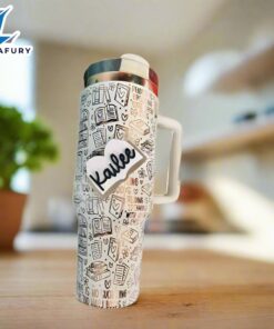 Personalized Book Design Tumbler With Handle