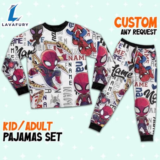 Personalized Name Peter Parker Spider Man Friends Comic Pajamas – Movie Cartoon Holiday Pajamas