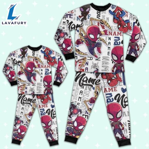 Personalized Name Peter Parker Spider Man Friends Comic Pajamas – Movie Cartoon Holiday Pajamas