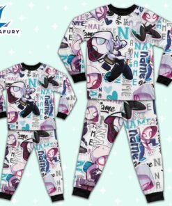 Personalized Name Spider Gwen and His Amazing Friends Comic Pajamas - Movie Cartoon Holiday Pajamas