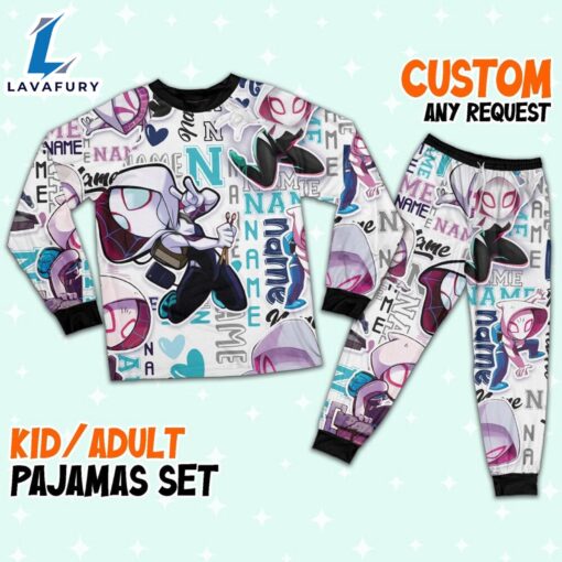 Personalized Name Spider Gwen and His Amazing Friends Comic Pajamas – Movie Cartoon Holiday Pajamas