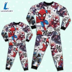 Personalized Name Spidey Man Friends Vs Venom Comic Pajamas - Movie Cartoon Holiday Pajamas