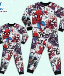 Personalized Name Spidey Man Friends Vs Venom Comic Pajamas - Movie Cartoon Holiday Pajamas