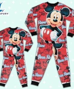 Personalized Red Mickey Mouse Kid Style 2 Pajamas - Movie Cartoon Holiday Pajamas