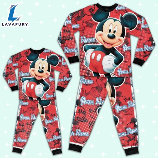 Personalized Red Mickey Mouse Kid Style 2 Pajamas – Movie Cartoon Holiday Pajamas