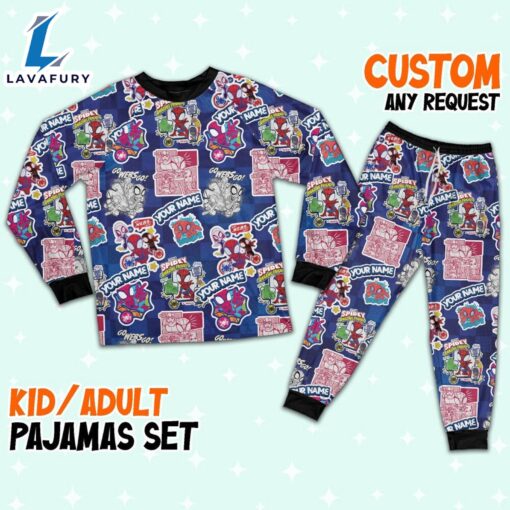 Personalized Spidey and His Amazing Friends Spidey Comic Sticker Cute Birthday Pajamas – Movie Cartoon Holiday Pajamas