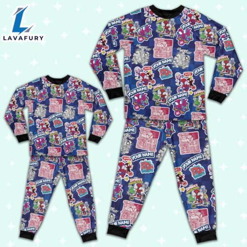 Personalized Spidey and His Amazing Friends Spidey Comic Sticker Cute Birthday Pajamas – Movie Cartoon Holiday Pajamas