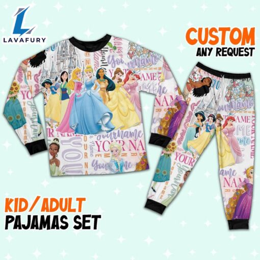 Personalized Watercolor Disney Princess Cute Pajamas – Movie Cartoon Holiday Pajamas