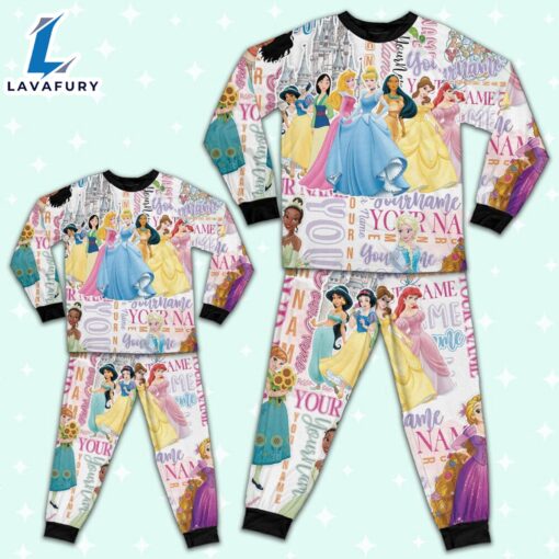 Personalized Watercolor Disney Princess Cute Pajamas – Movie Cartoon Holiday Pajamas