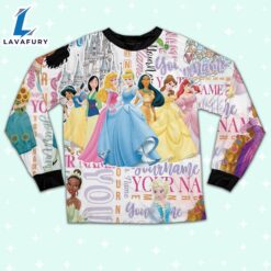 Personalized Watercolor Disney Princess Cute Pajamas - Movie Cartoon Holiday Pajamas