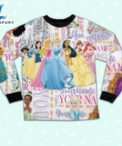 Personalized Watercolor Disney Princess Cute Pajamas - Movie Cartoon Holiday Pajamas