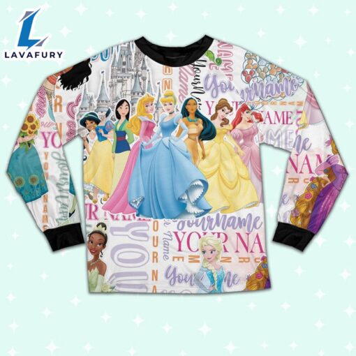 Personalized Watercolor Disney Princess Cute Pajamas – Movie Cartoon Holiday Pajamas