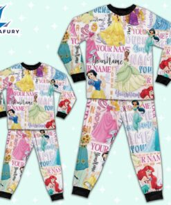 Personalized Watercolor Disney Princess Pajamas - Movie Cartoon Holiday Pajamas