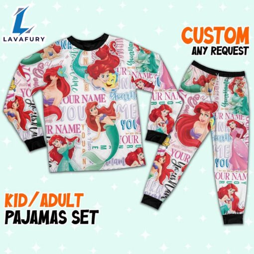 Personalized Watercolor Disney Princess the Little Mermaid Ariel Pajamas Set – Movie Cartoon Holiday Pajamas