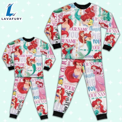 Personalized Watercolor Disney Princess the Little Mermaid Ariel Pajamas Set – Movie Cartoon Holiday Pajamas