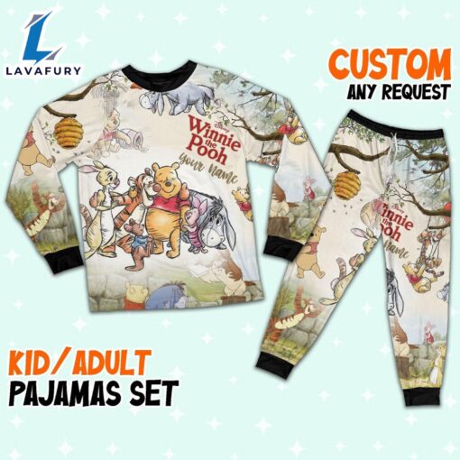 Personalized Watercolor Winnie the Pooh Pajamas Set – Movie Cartoon Holiday Pajamas