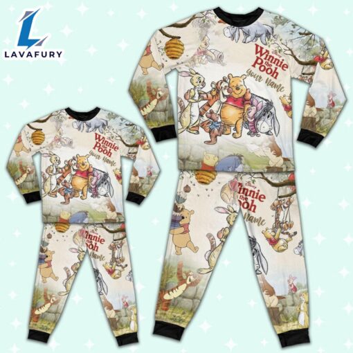 Personalized Watercolor Winnie the Pooh Pajamas Set – Movie Cartoon Holiday Pajamas